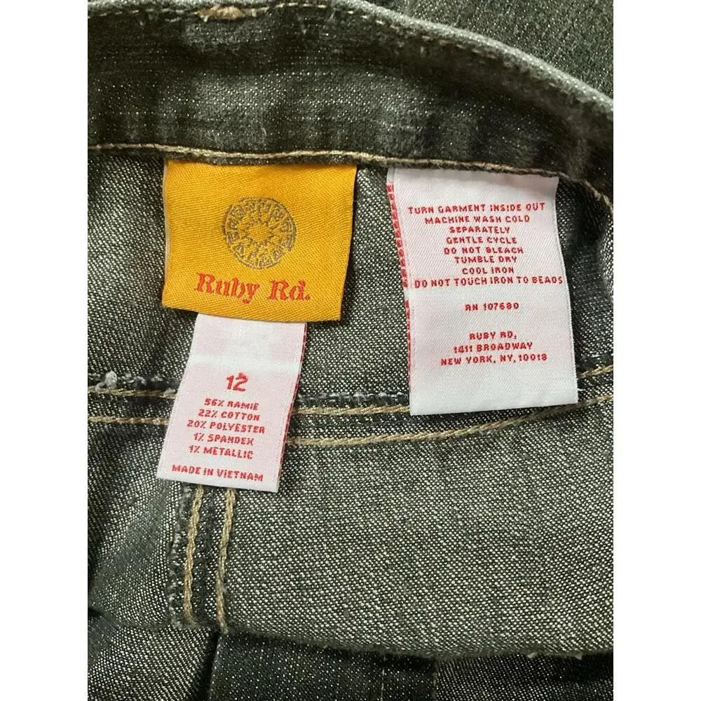 Ruby‎ Rd Jeans Women 12 Green Comfort Stretch Sparkle Fabric Embellished Granny